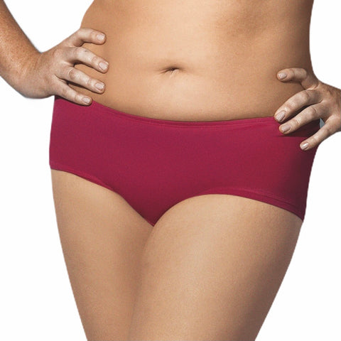 Front view of Elomi Seamless Boyshort in cherry red on model – mid-rise panty with smooth finish and full coverage.