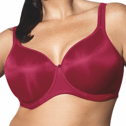 Front view of Elomi Seamless T-Shirt Bra in cherry red on model – full coverage underwire design with smooth molded cups.