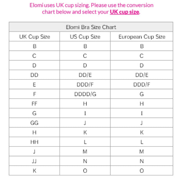 Elomi UK to US bra size conversion chart for accurate sizing.