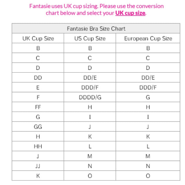 Fantasie UK to US bra size conversion chart for accurate sizing.