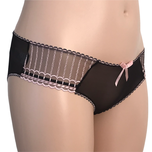 Right side profile of Arabella brief showing sheer mesh panels and mid-rise fit