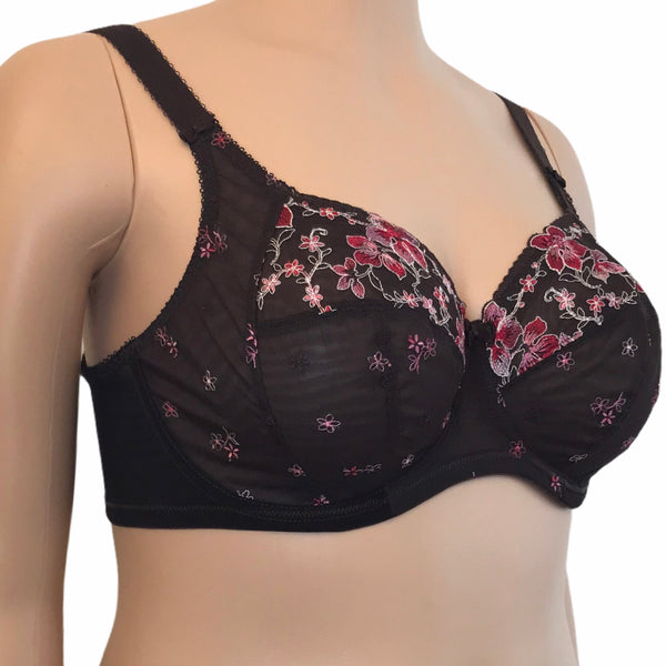 Right side profile of Tamarie bra showing four-part cup and inner side sling support