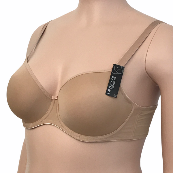 Right side view of Fantasie nude seamless bra on mannequin – balcony cut with fully adjustable straps.