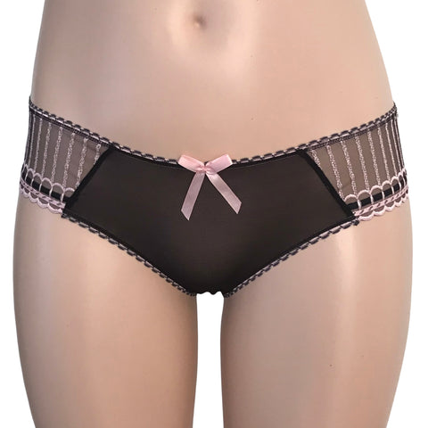 Front profile of Arabella brief showing sheer mesh panels and mid-rise fit