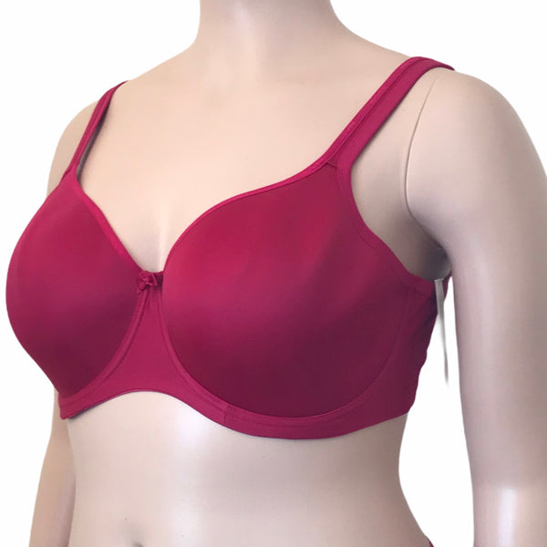Elomi Seamless T-Shirt Bra in vibrant cherry red, displayed on mannequin – supportive full coverage with lower neckline.