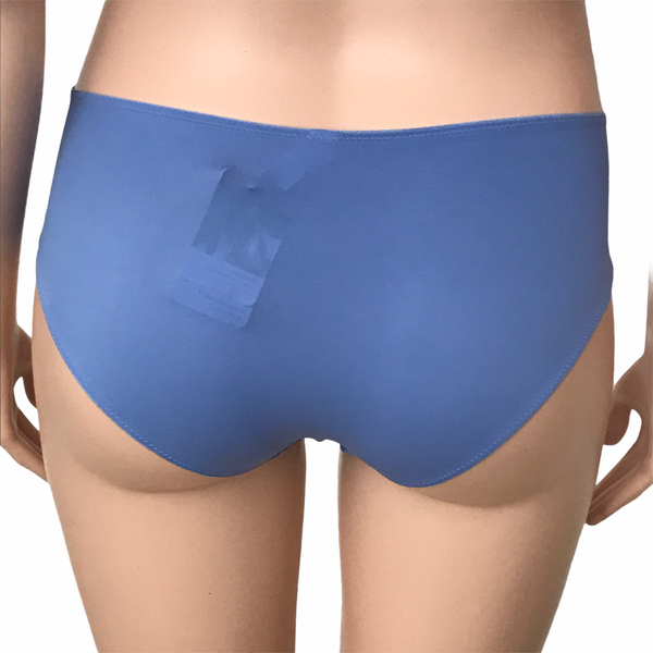 Back view of Harmony panty in cornflower blue – seamless full coverage design with smooth microfiber finish.